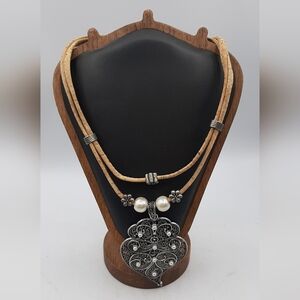Handmade Womens Scroll Metal Statement Necklace Cord Chain